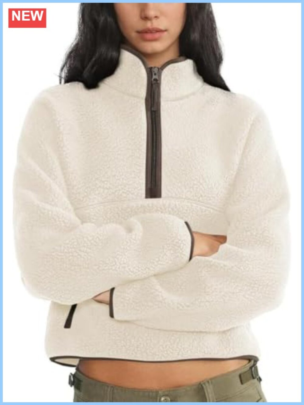 Fleece Sherpa Half Zip Pullover Sweatshirt Mock Neck Long Sleeve Thermal